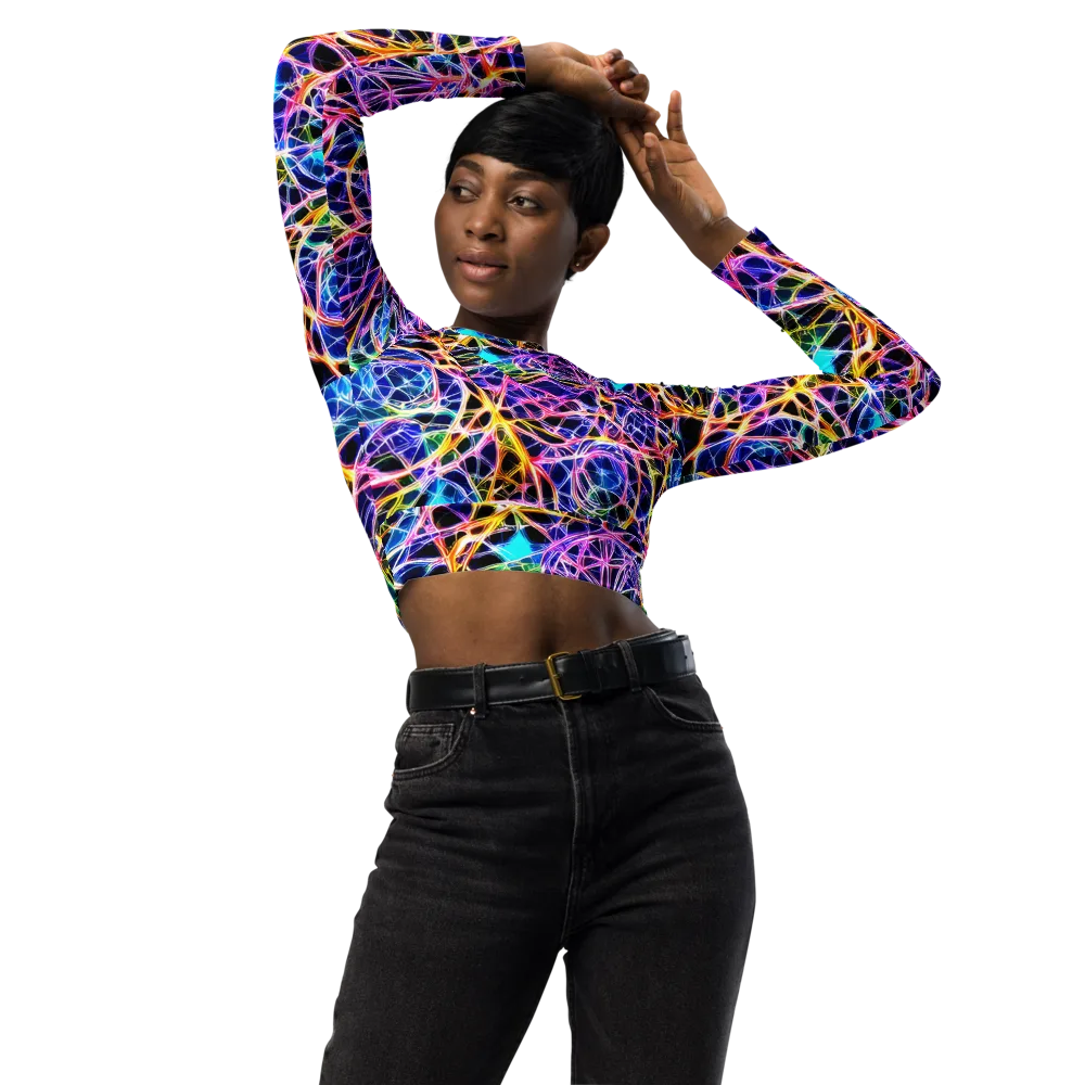 Laser Lace on Long Sleeve Crop Top — Front