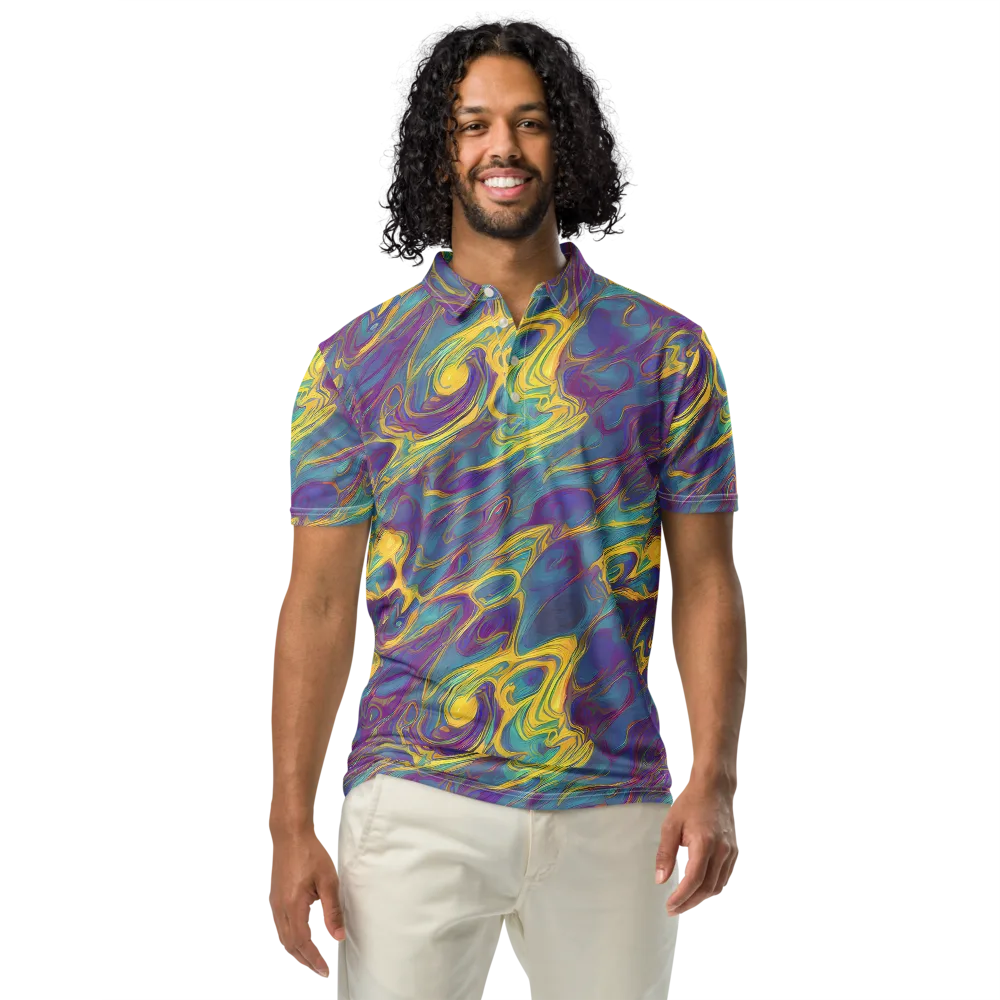 Golden Waveform on Men's Slim Fit Polo Shirt — Front