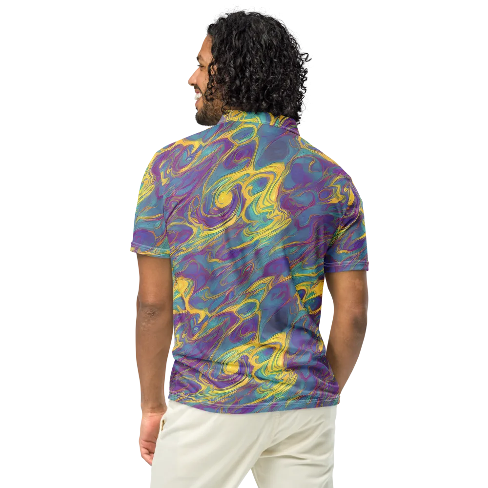 Golden Waveform on Men's Slim Fit Polo Shirt — Back