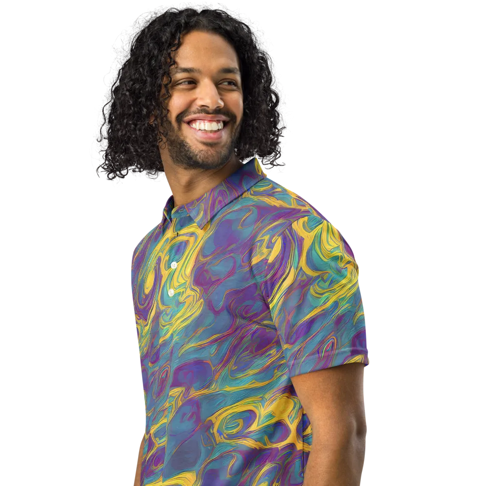 Golden Waveform on Men's Slim Fit Polo Shirt — Left Front