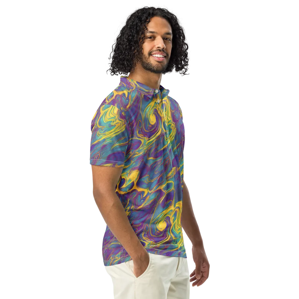 Golden Waveform on Men's Slim Fit Polo Shirt — Right Front