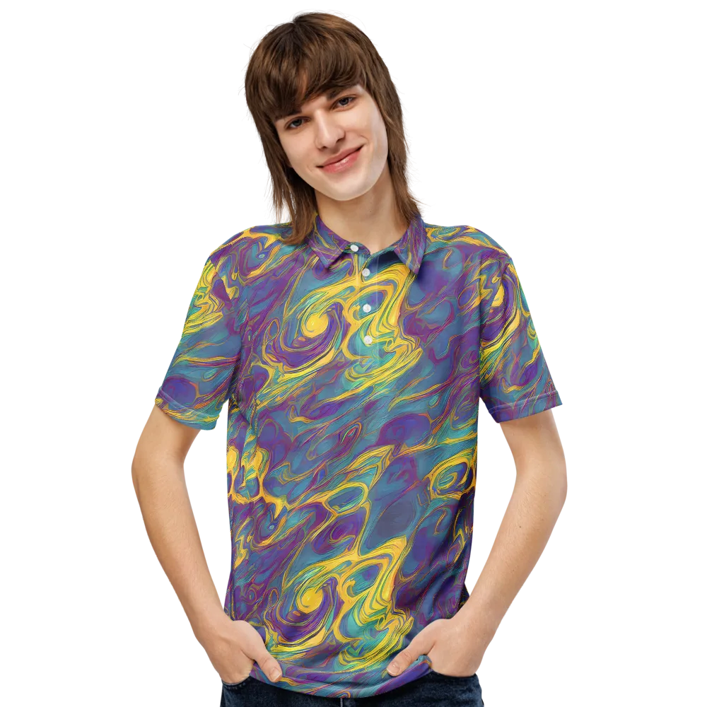 Golden Waveform on Men's Slim Fit Polo Shirt — Front