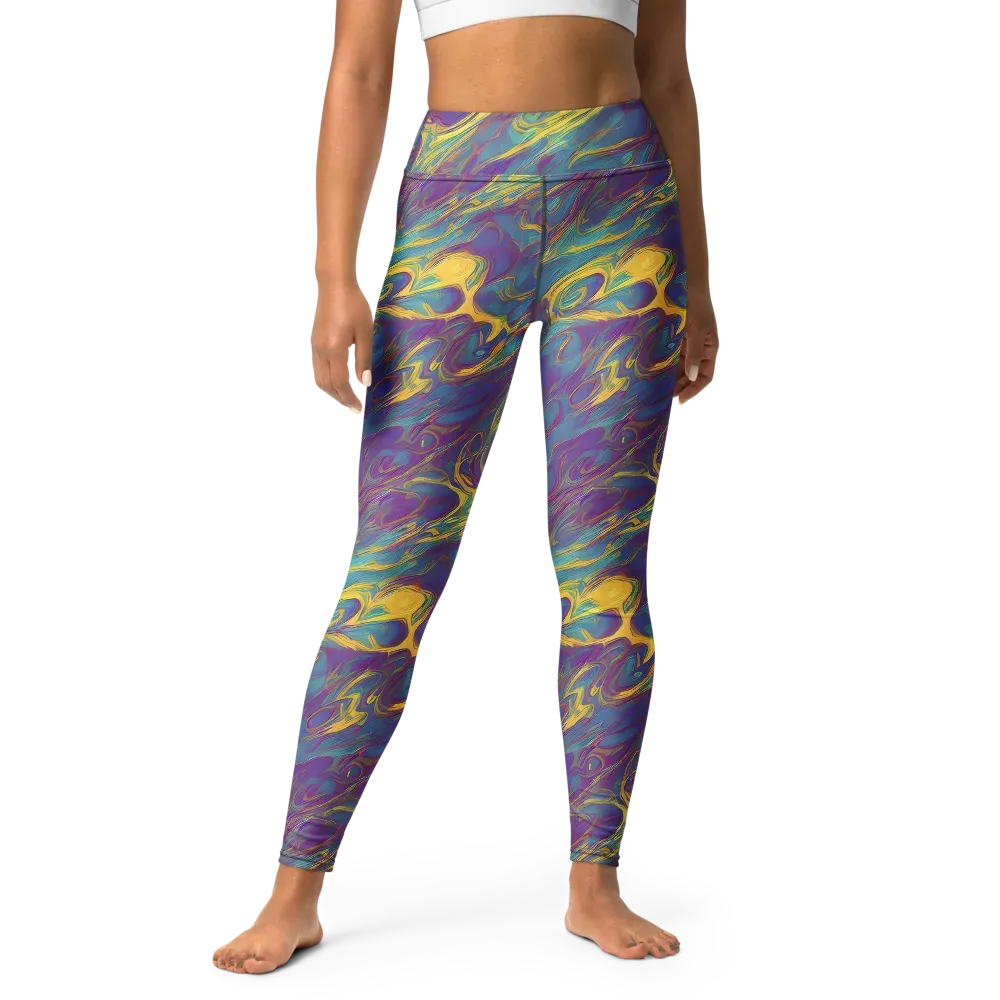 Golden Waveform on Yoga Leggings — Front