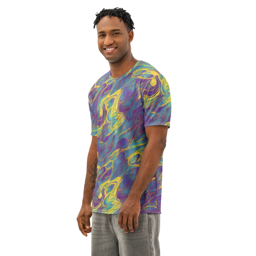 Golden Waveform on Men's Cotton Crew Neck T-Shirt — Left Front