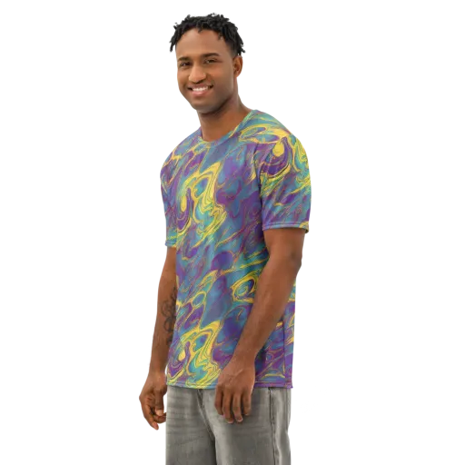 Golden Waveform on a Men's Cotton Crew Neck T-Shirt