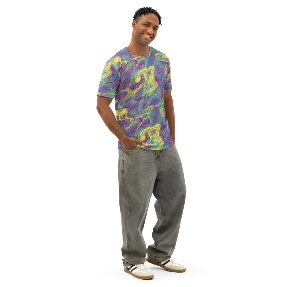 Golden Waveform on Men's Cotton Crew Neck T-Shirt — Right Front