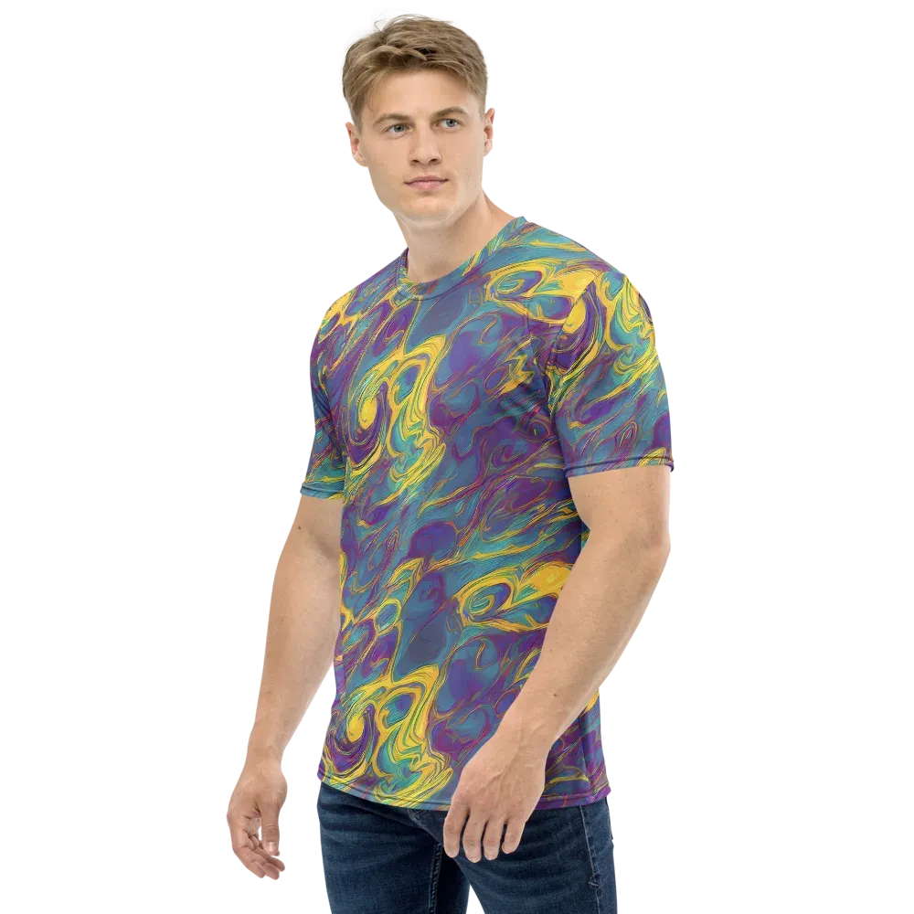 Golden Waveform on Men's Crew Neck T-Shirt — Left