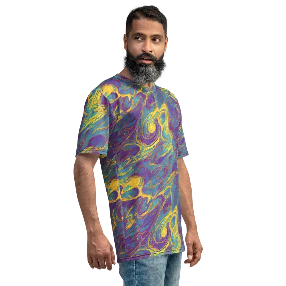 Golden Waveform on Men's Crew Neck T-Shirt — Right