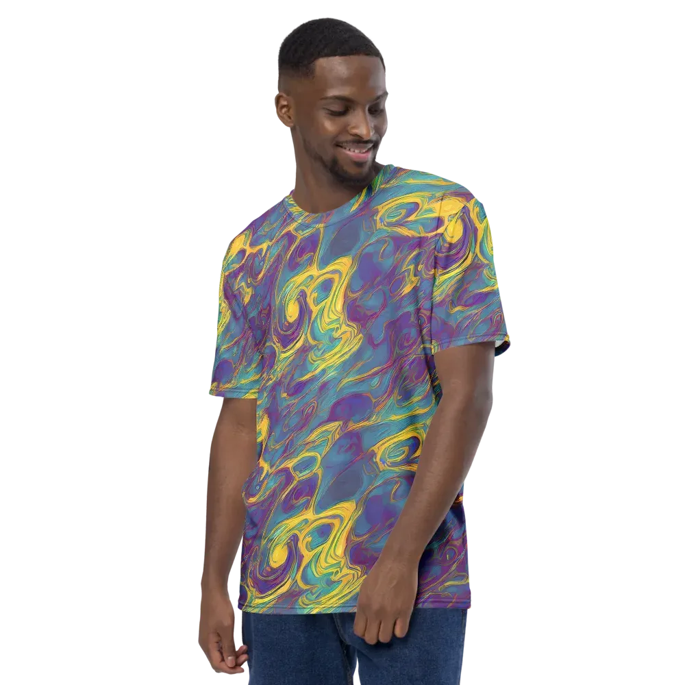 Golden Waveform on Men's Crew Neck T-Shirt — Left