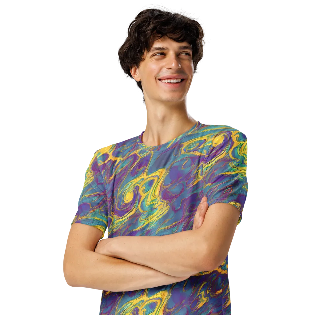 Golden Waveform on Men's Crew Neck T-Shirt — Left Front