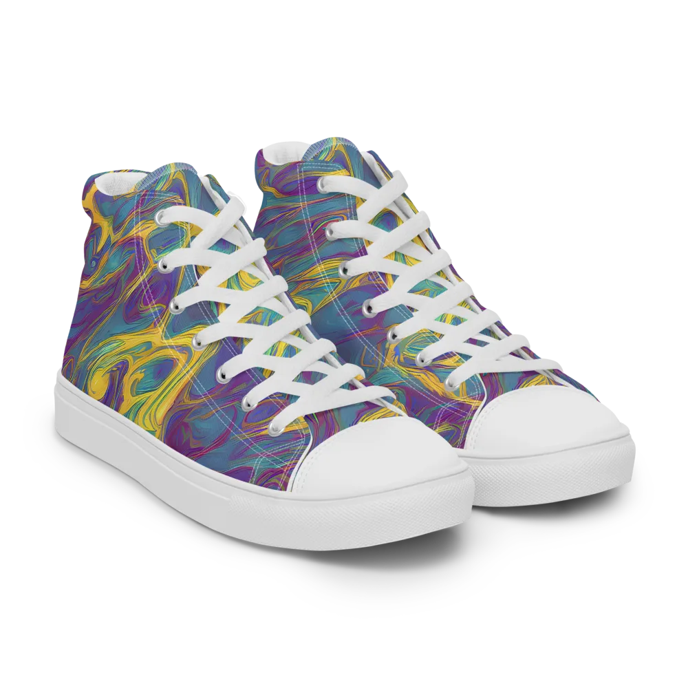Golden Waveform on Men's High Top Canvas Shoes — Right Front