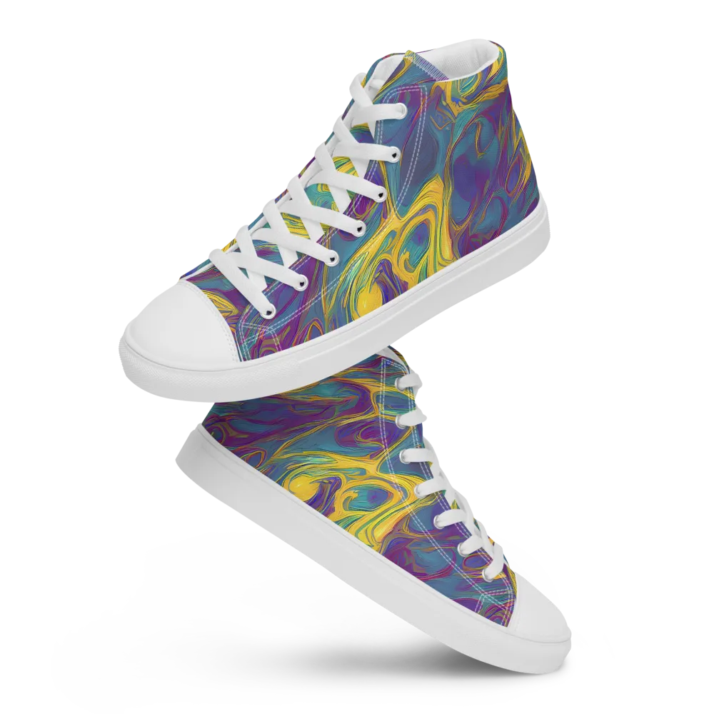 Golden Waveform on Men's High Top Canvas Shoes — Front
