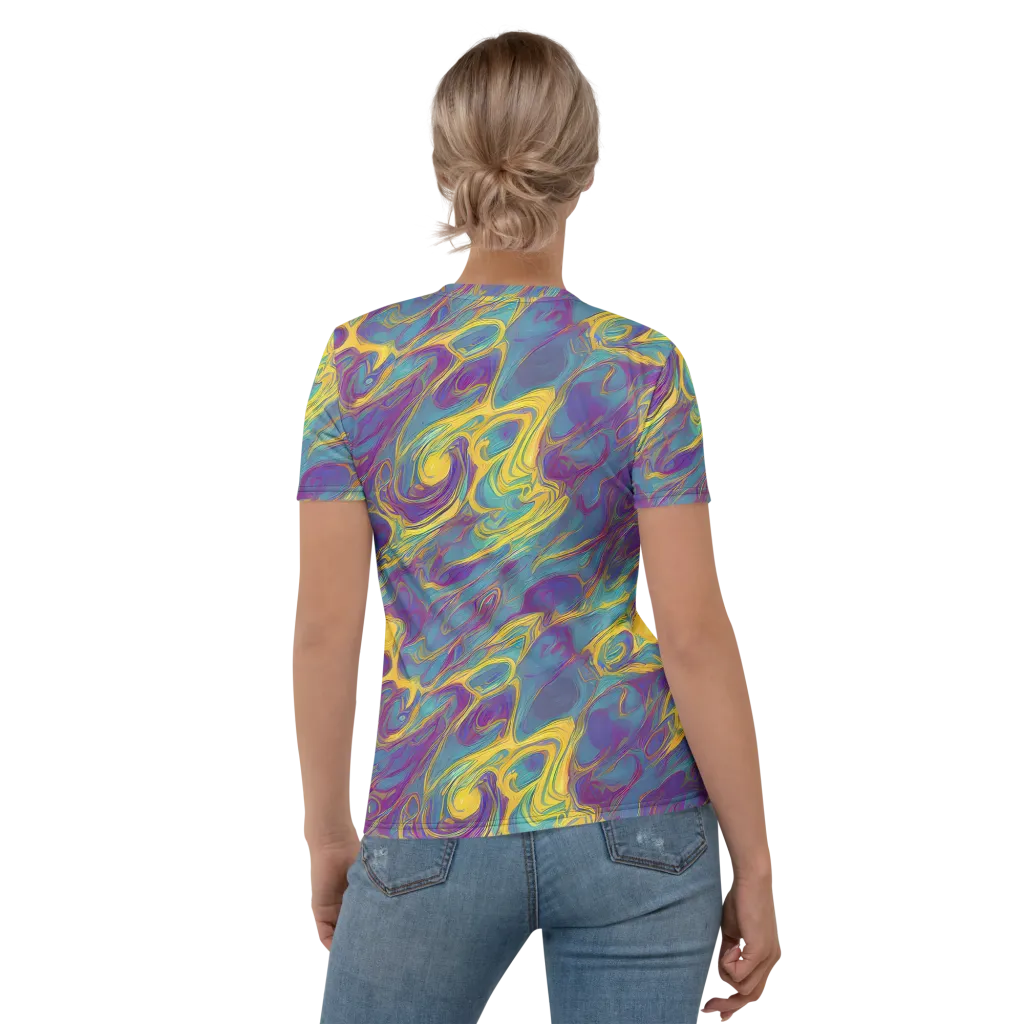 Golden Waveform on Women's Crew Neck T-Shirt — Back