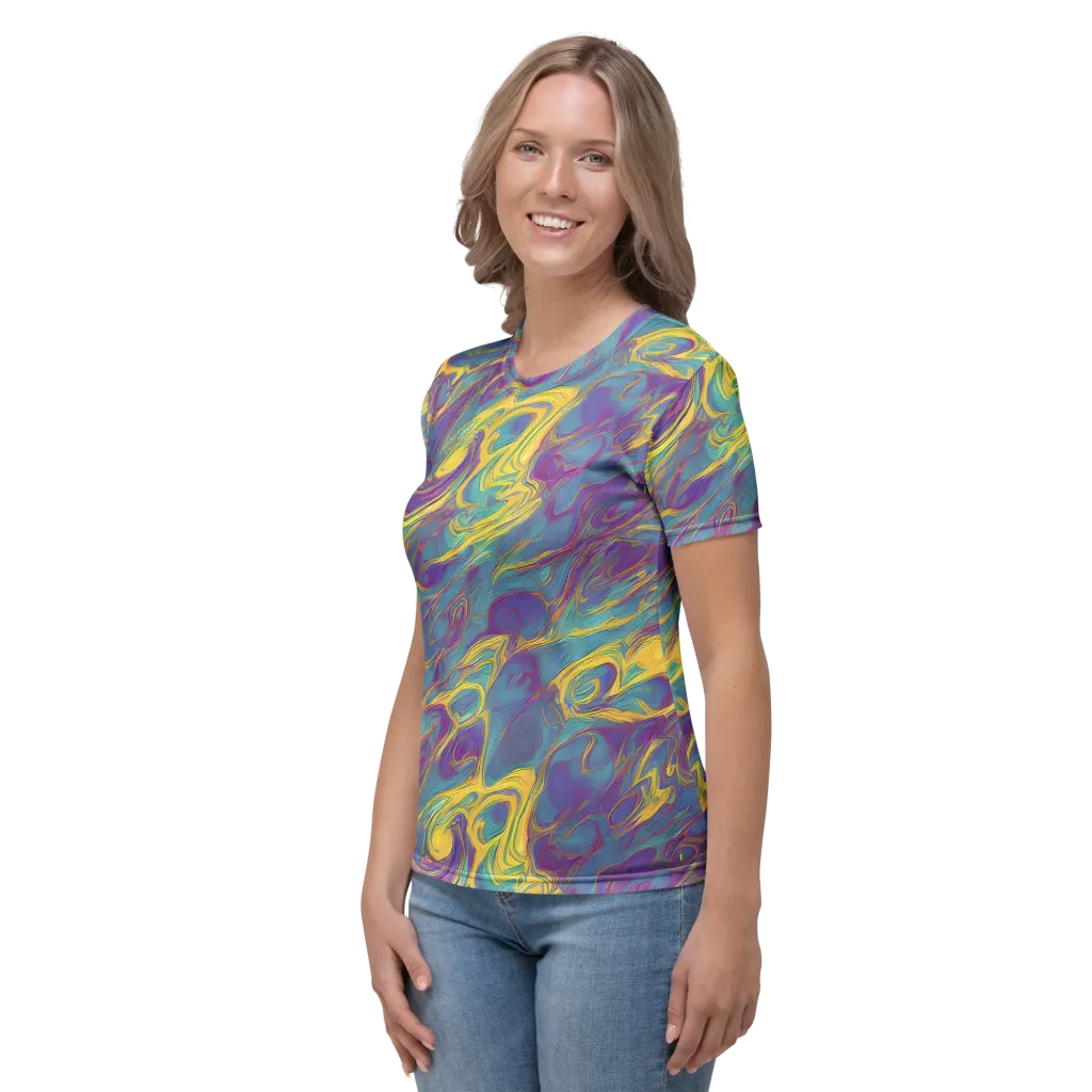 Golden Waveform on Women's Crew Neck T-Shirt — Left
