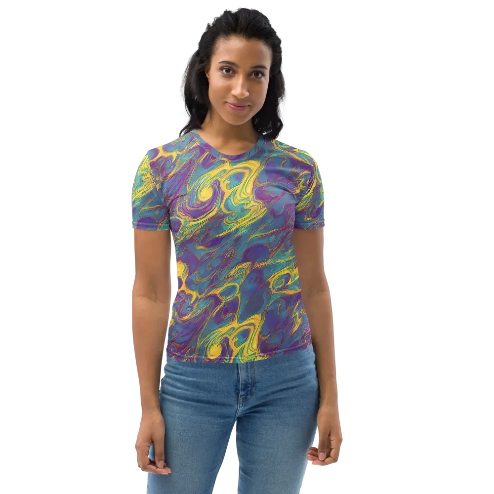 Golden Waveform on Women's Crew Neck T-Shirt — Front