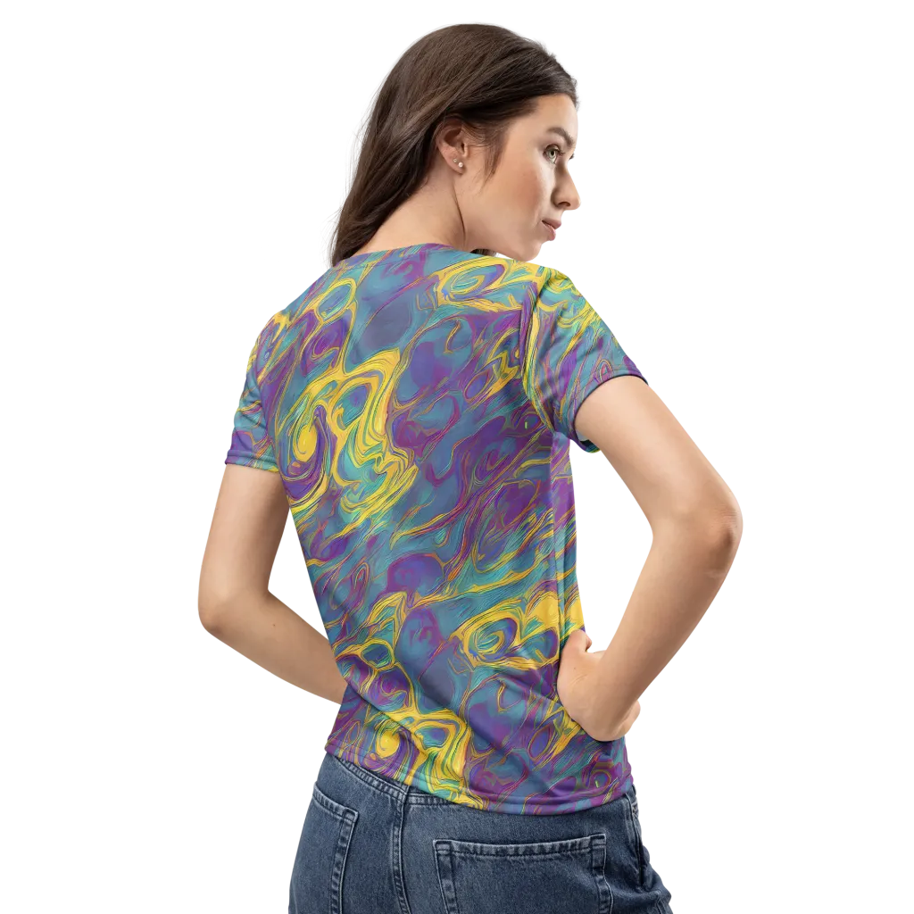 Golden Waveform on Women's Crew Neck T-Shirt — Back