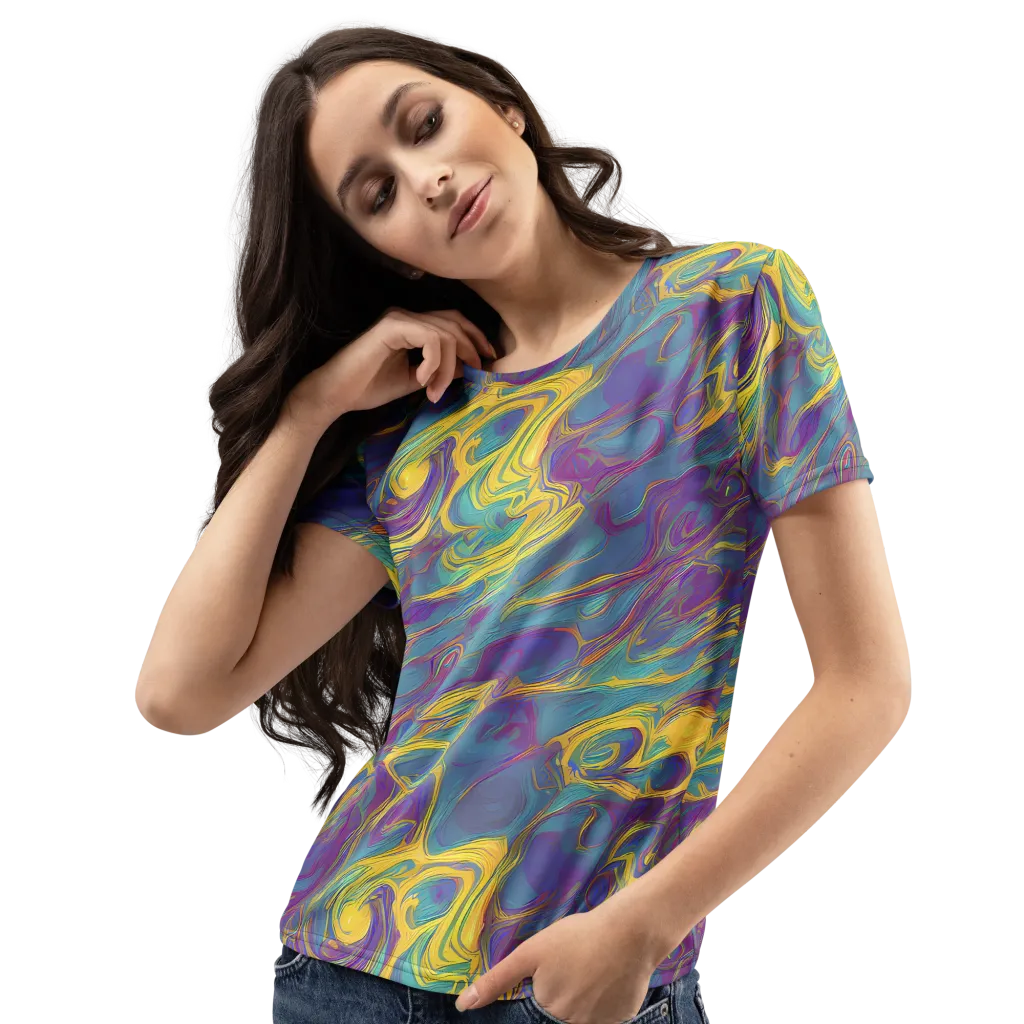 Golden Waveform on Women's Crew Neck T-Shirt — Left Front