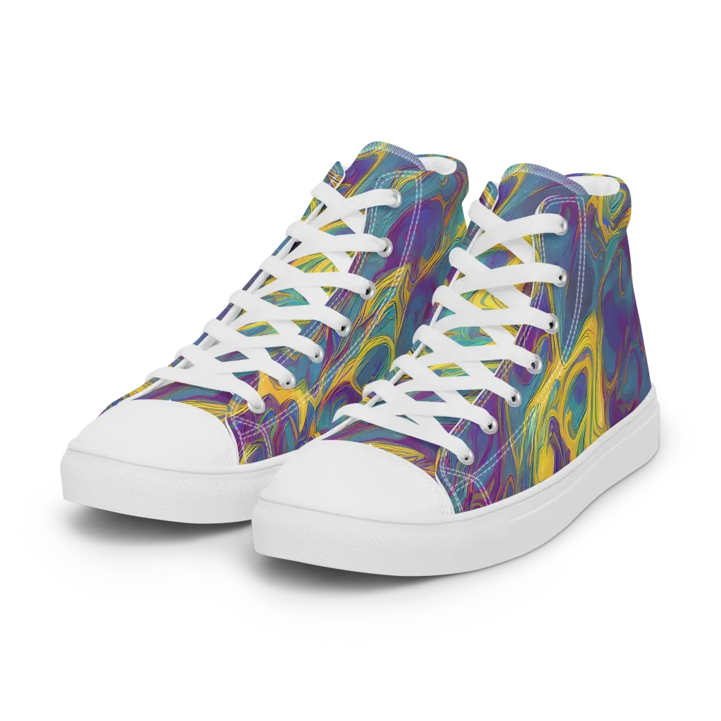 Golden Waveform on Women's High Top Canvas Shoes — Left Front