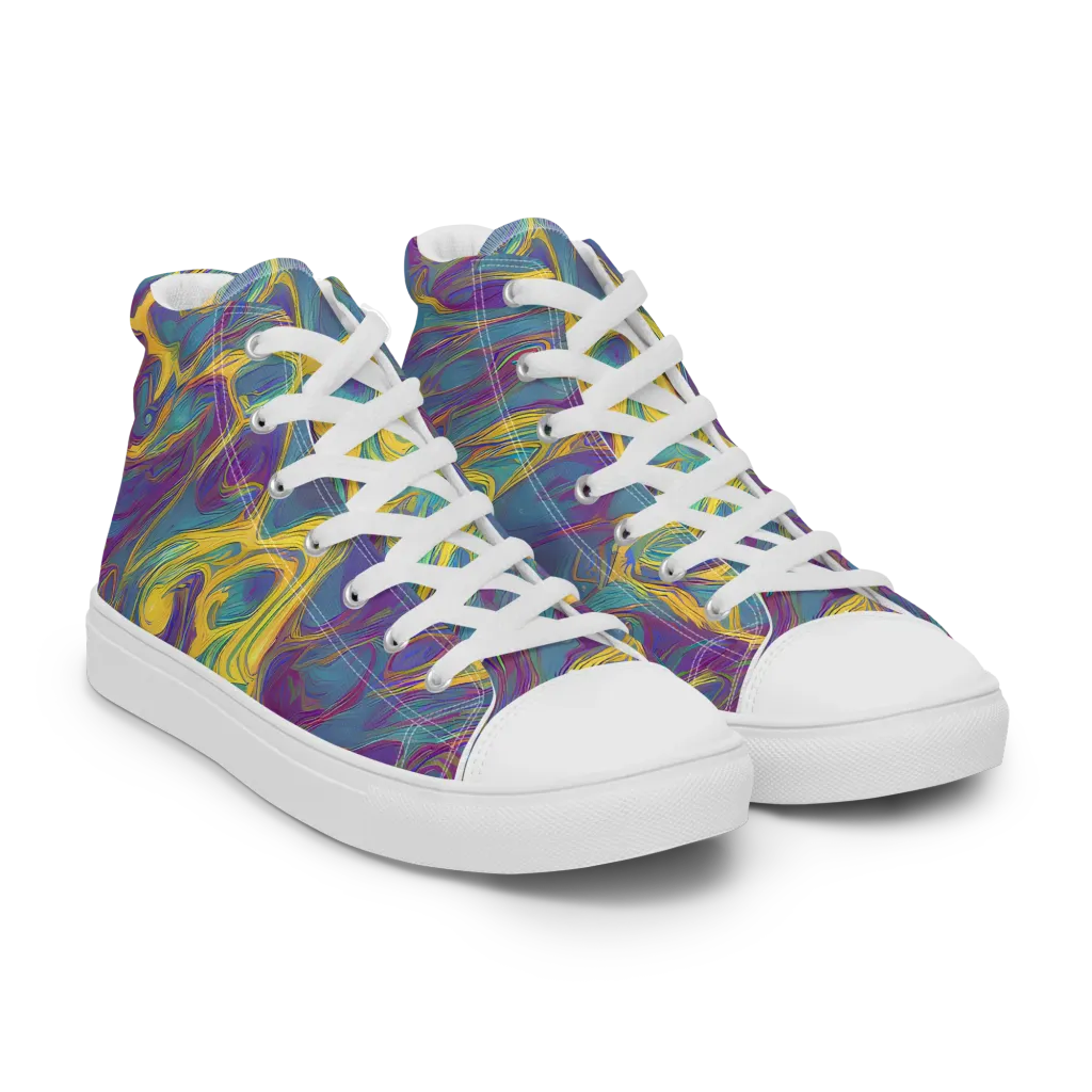 Golden Waveform on Women's High Top Canvas Shoes — Right Front
