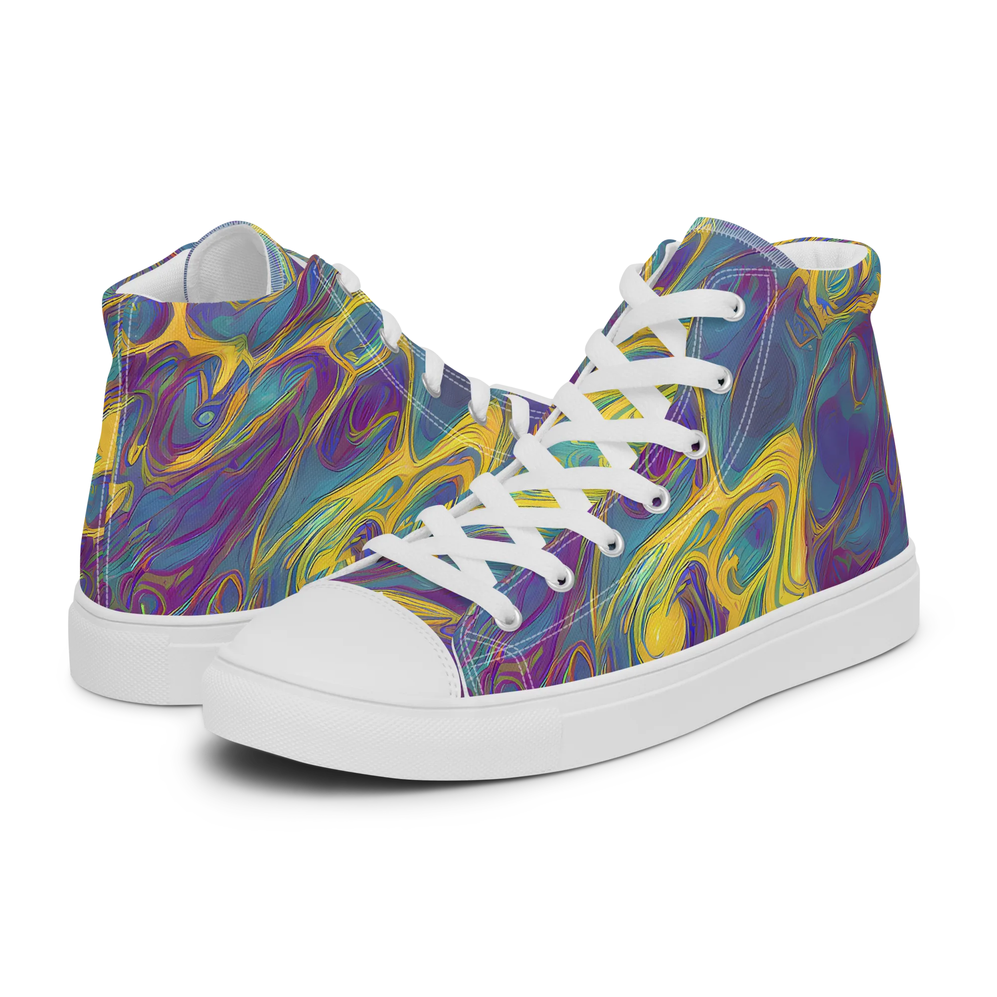 Golden Waveform on Women's High Top Canvas Shoes — Left