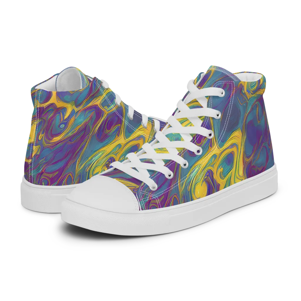 Golden Waveform on Women's High Top Canvas Shoes — Left