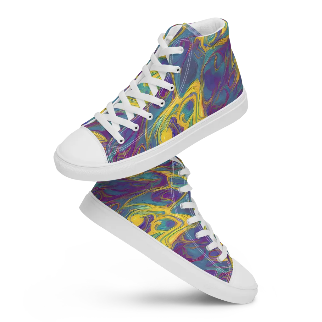 Golden Waveform on Women's High Top Canvas Shoes — Front
