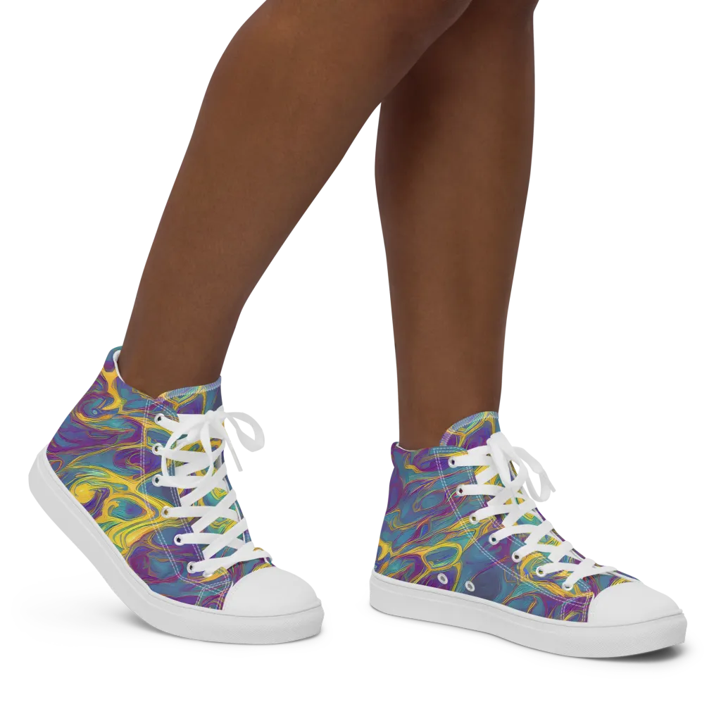 Golden Waveform on Women's High Top Canvas Shoes — Right