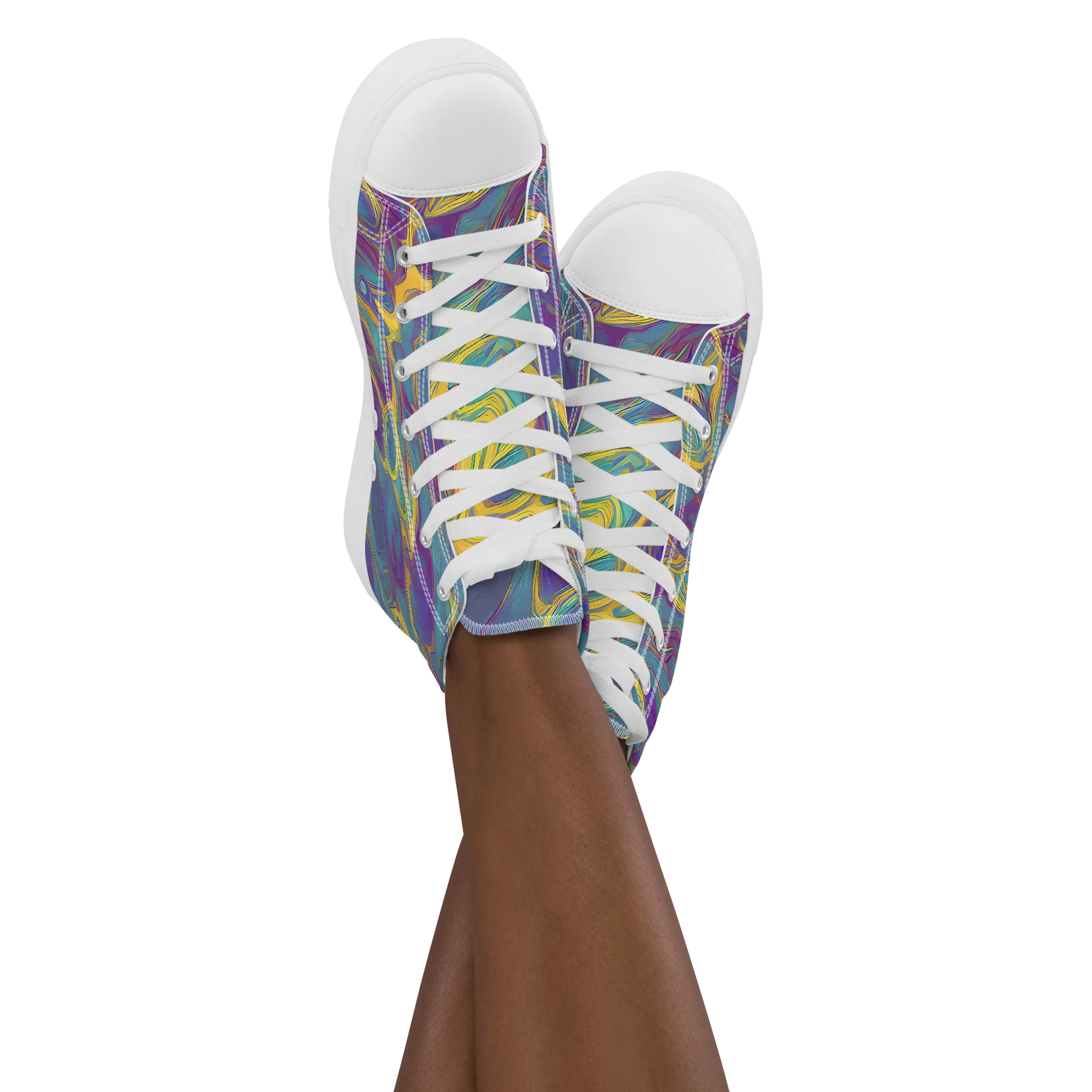Golden Waveform on Women's High Top Canvas Shoes — Front