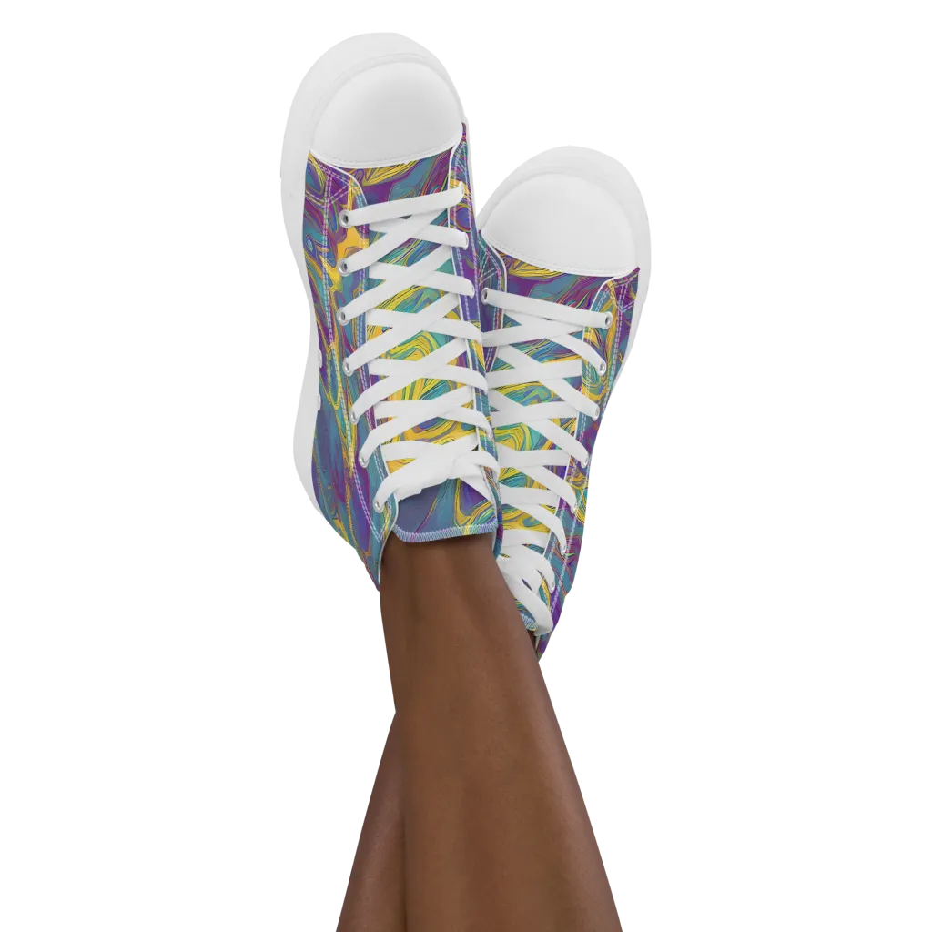 Golden Waveform on Women's High Top Canvas Shoes — Front
