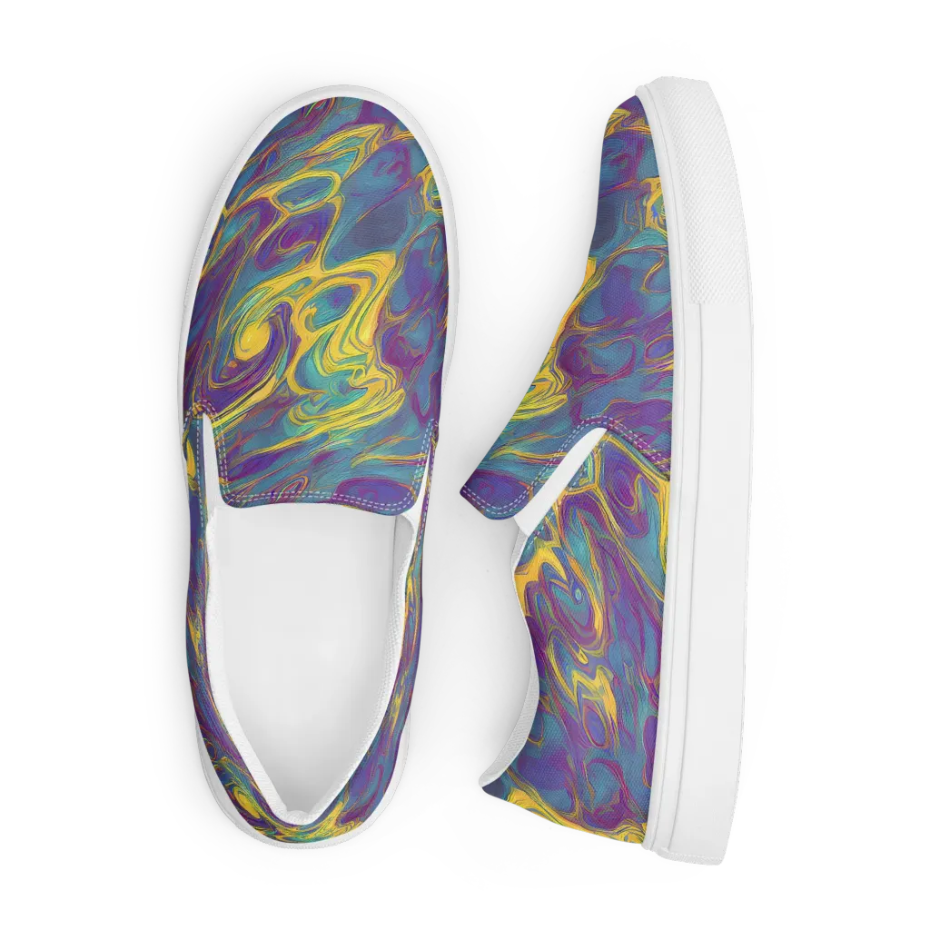 Golden Waveform on Men's Slip-On Canvas Shoes — Front