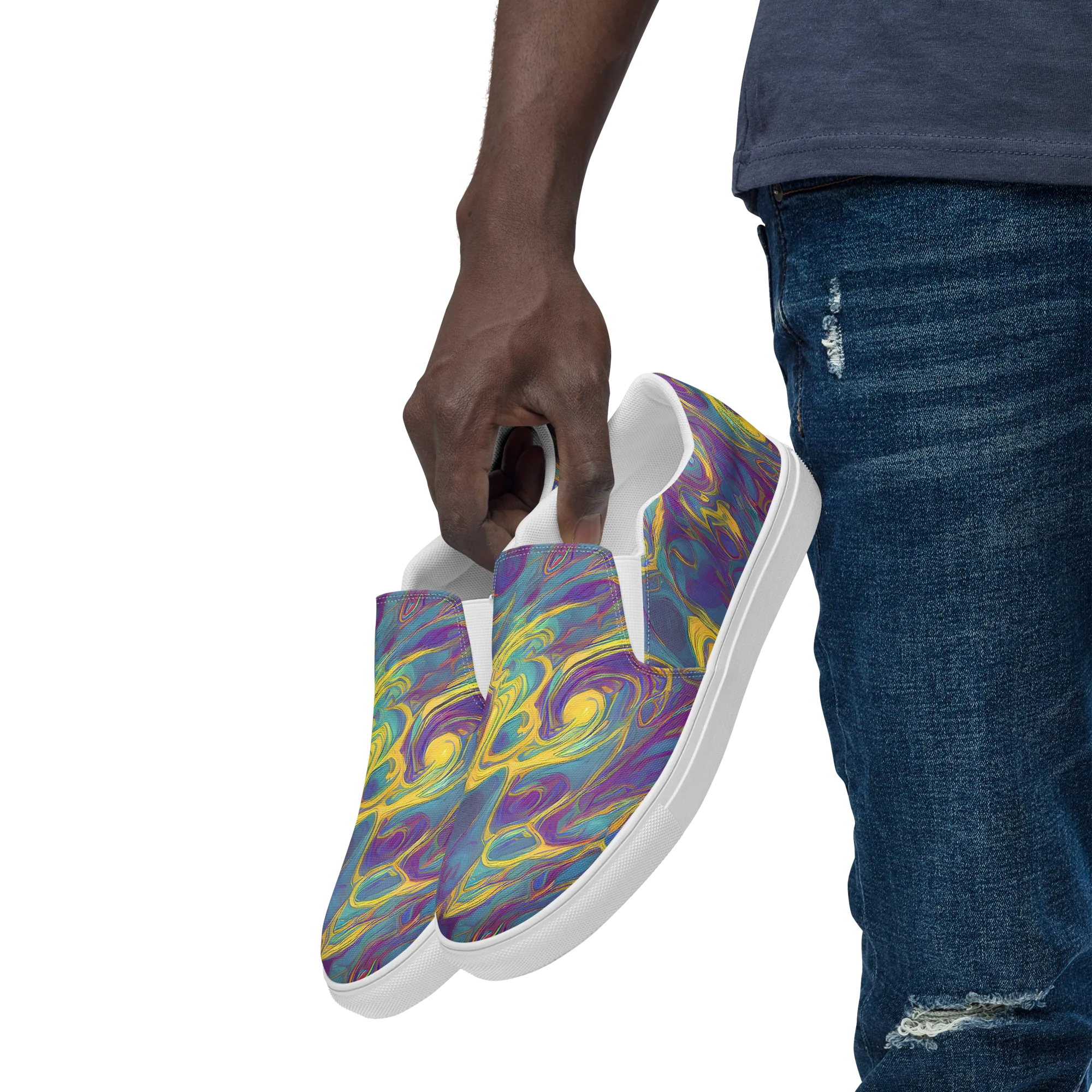 Golden Waveform on Men's Slip-On Canvas Shoes — Left Front