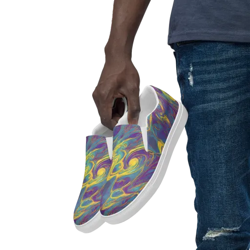 Golden Waveform on a Men's Slip-On Canvas Shoes