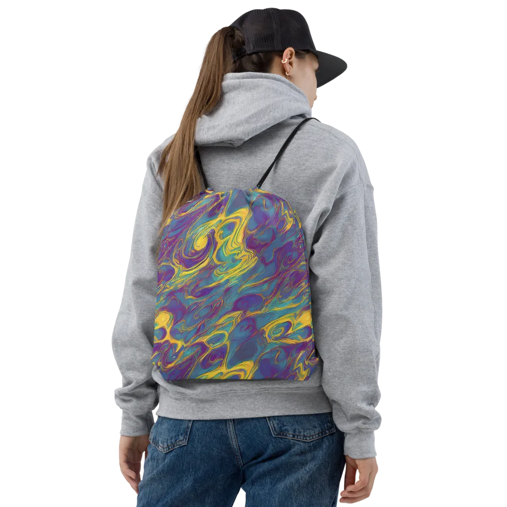 Golden Waveform on Drawstring Bag — Front