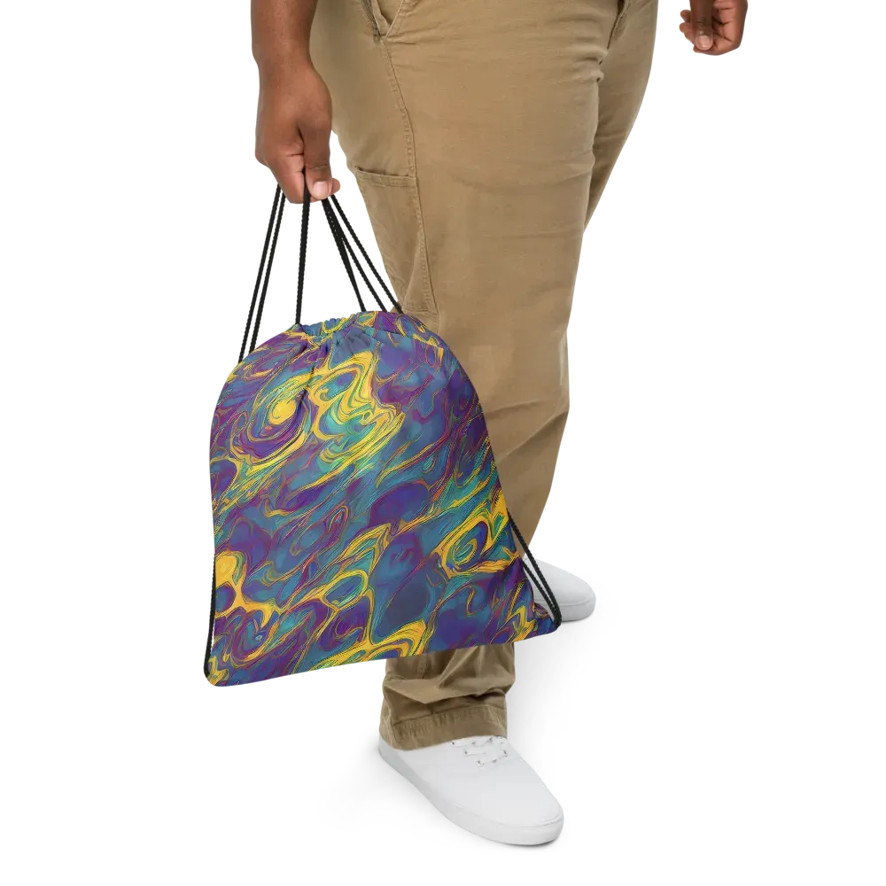 Golden Waveform on Drawstring Bag — Front