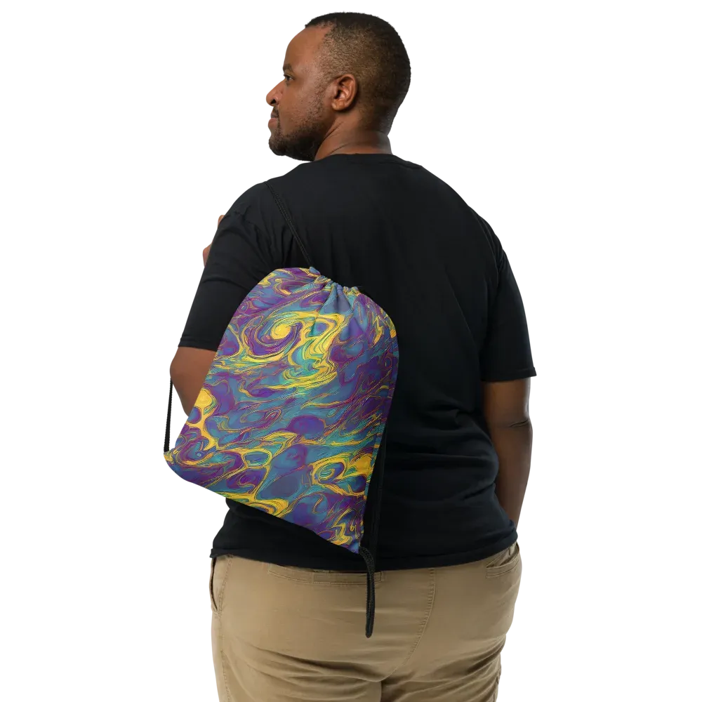 Golden Waveform on Drawstring Bag — Front