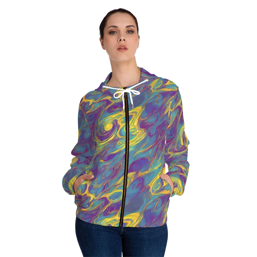 Golden Waveform on Women's Full-Zip Hoodie — Front On Person