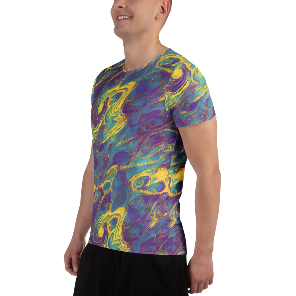 Golden Waveform on Men's Athletic T-Shirt — Left