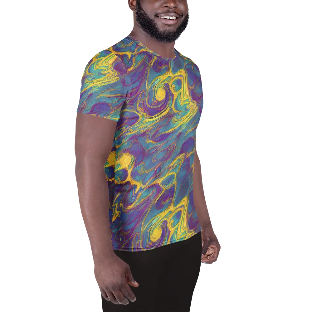 Golden Waveform on Men's Athletic T-Shirt — Right