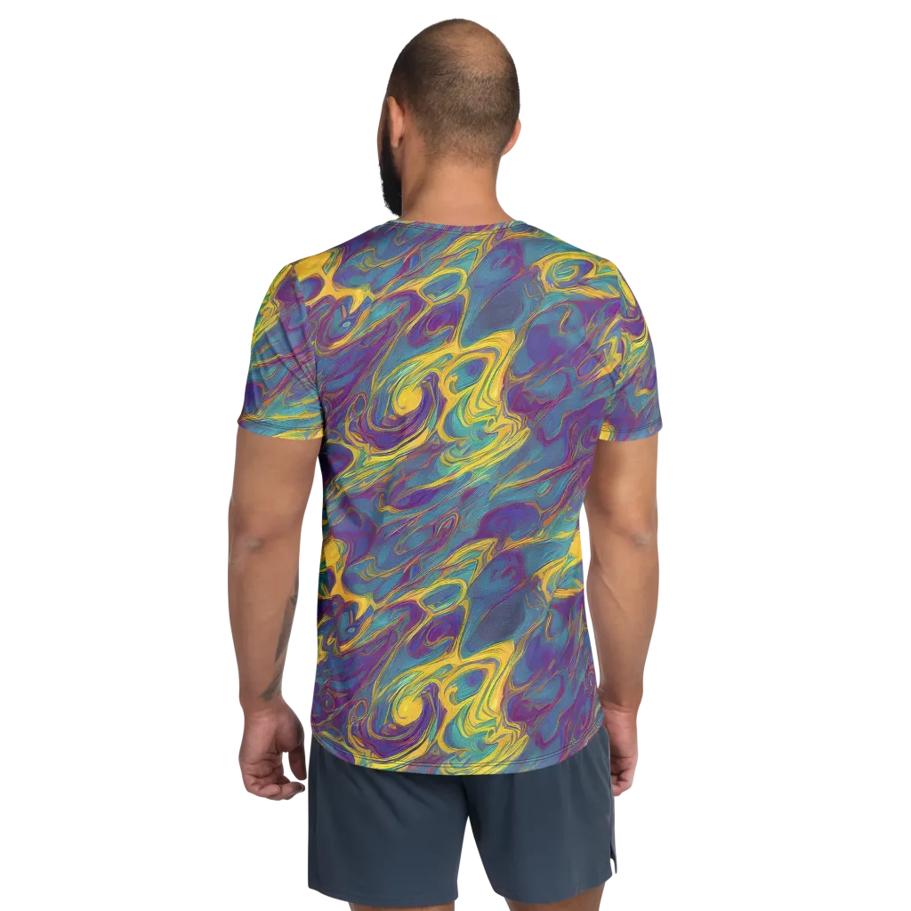 Golden Waveform on Men's Athletic T-Shirt — Back
