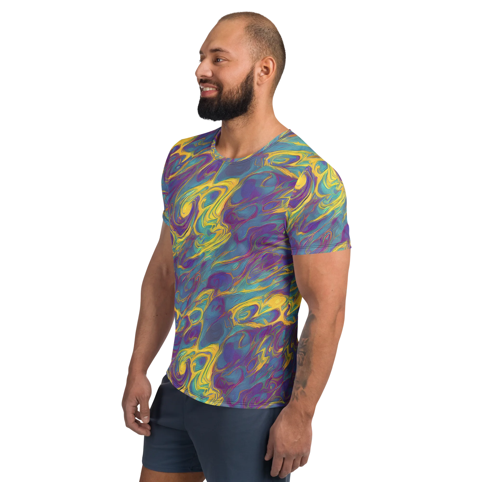 Golden Waveform on Men's Athletic T-Shirt — Left