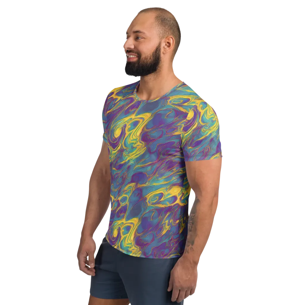 Golden Waveform on Men's Athletic T-Shirt — Left