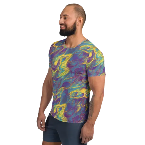 Golden Waveform on a Men's Athletic T-Shirt