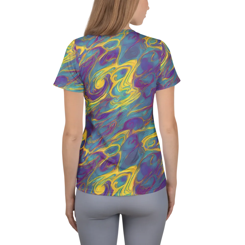 Golden Waveform on Women's Athletic T-Shirt — Back