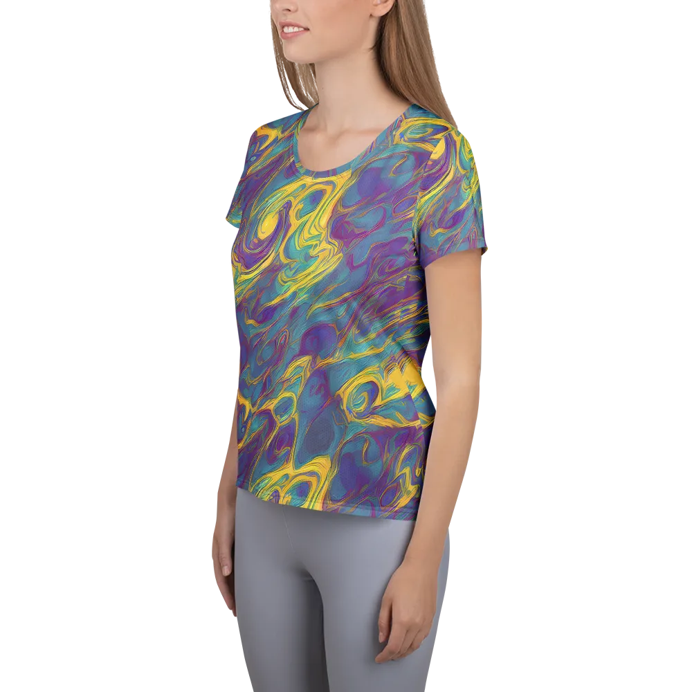Golden Waveform on Women's Athletic T-Shirt — Left