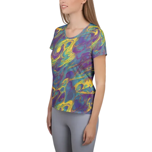 Golden Waveform on a Women's Athletic T-Shirt