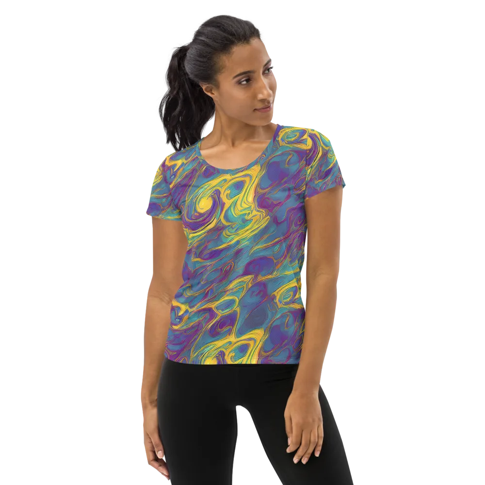 Golden Waveform on Women's Athletic T-Shirt — Front