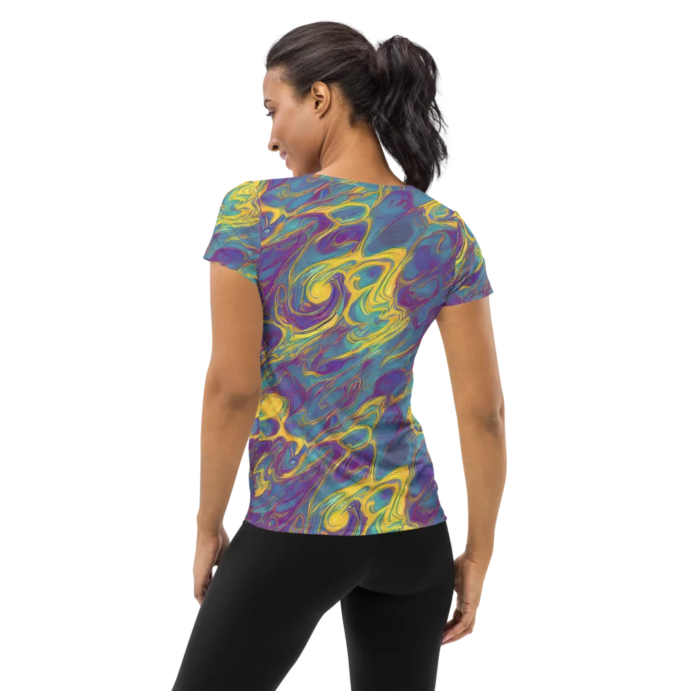 Golden Waveform on Women's Athletic T-Shirt — Back