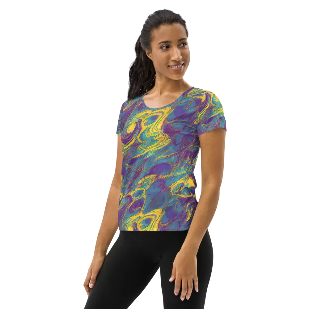 Golden Waveform on Women's Athletic T-Shirt — Left