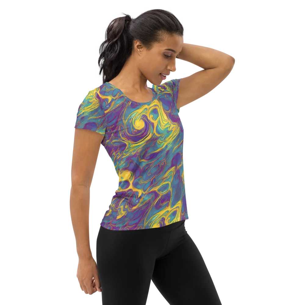 Golden Waveform on Women's Athletic T-Shirt — Right