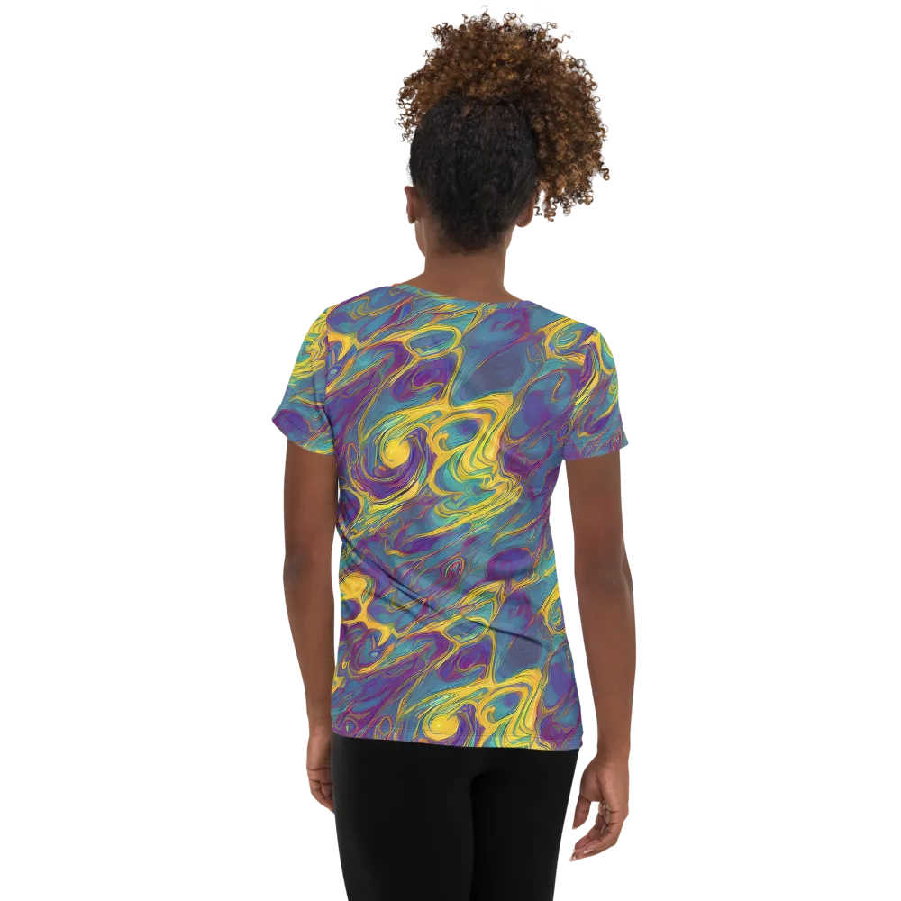 Golden Waveform on Women's Athletic T-Shirt — Back